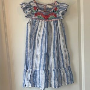 Roller Rabbit Blue and White Striped Kids Dress with Floral Embroidery